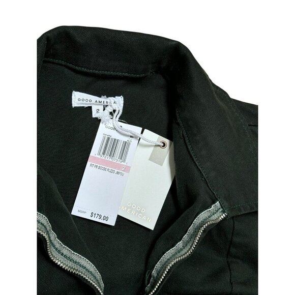 GOOD AMERICAN Sz 2 / M Jumpsuit Fit For Success Palazzo Denim Belted Green Retro - Picture 7 of 10